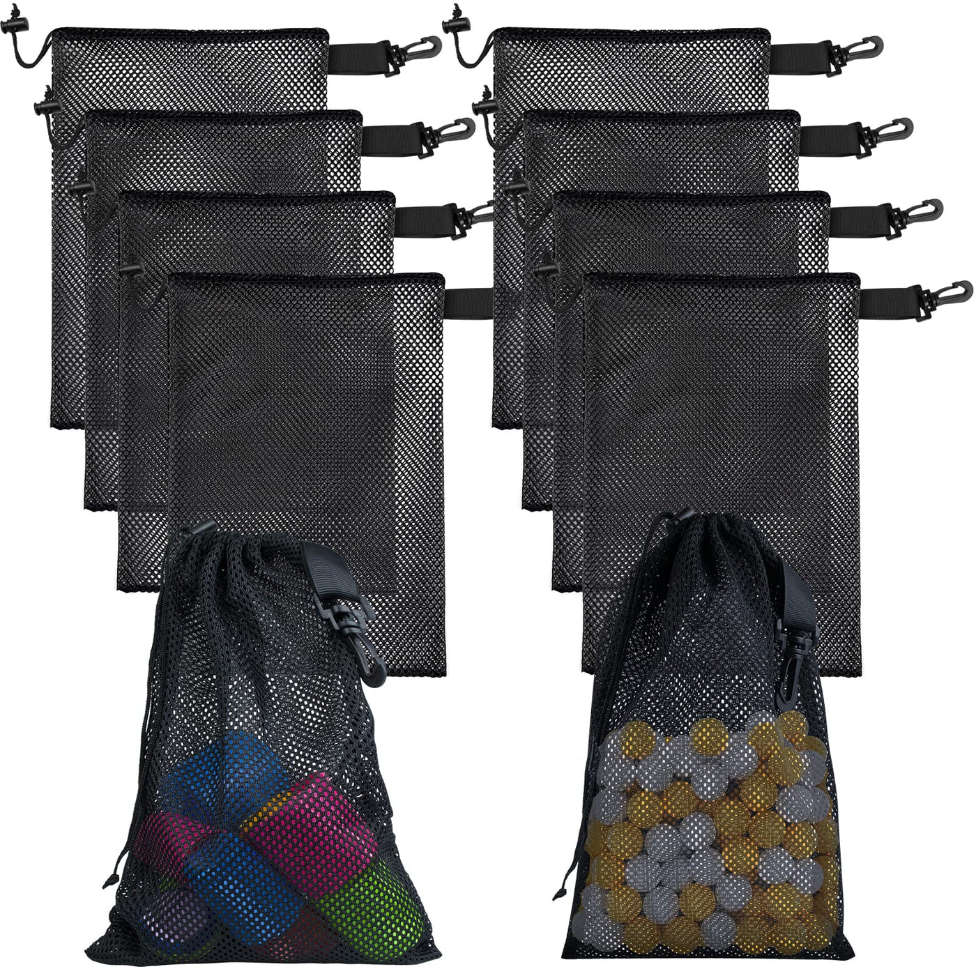 10 PCS With Clips Mesh Drawstring Bags, Portable Nylon Storage Bags for toy,Sports Storage,Outdoor activities etc. (5.9x7.9in)