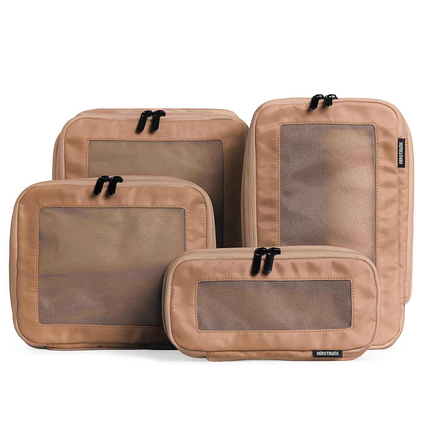 Aerotrunk Compression Packing Cubes for Travel - Luggage Organizer Bags - Double Zipper Packing Cubes for Suitcases (6-Pack, Beige)