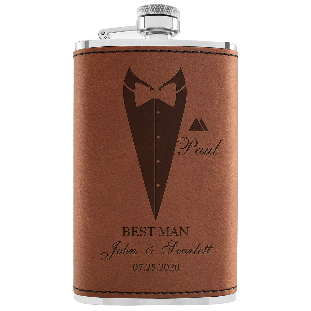 Groomsmen Gifts, Personalized Hip Flasks, Groomsmen Proposal, 6 Oz Engraved Leatherette Flasks for Men, Best Man Gifts for Wedding, Groomsmen Gifts for Wedding - Black #2