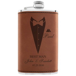 Groomsmen Gifts, Personalized Hip Flasks, Groomsmen Proposal, 6 Oz Engraved Leatherette Flasks for Men, Best Man Gifts for Wedding, Groomsmen Gifts for Wedding - Black #2