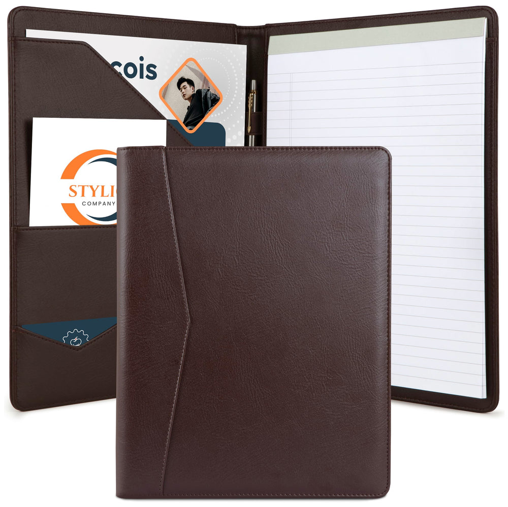 STYLIO Padfolio Portfolio Organizer Binder | Interview Resume Folder, Legal Document, Business Card Holder |w/Letter-Sized Notepad | Handsome Piano Noir Faux Leather Folio Matte Finish, Accent Stitch