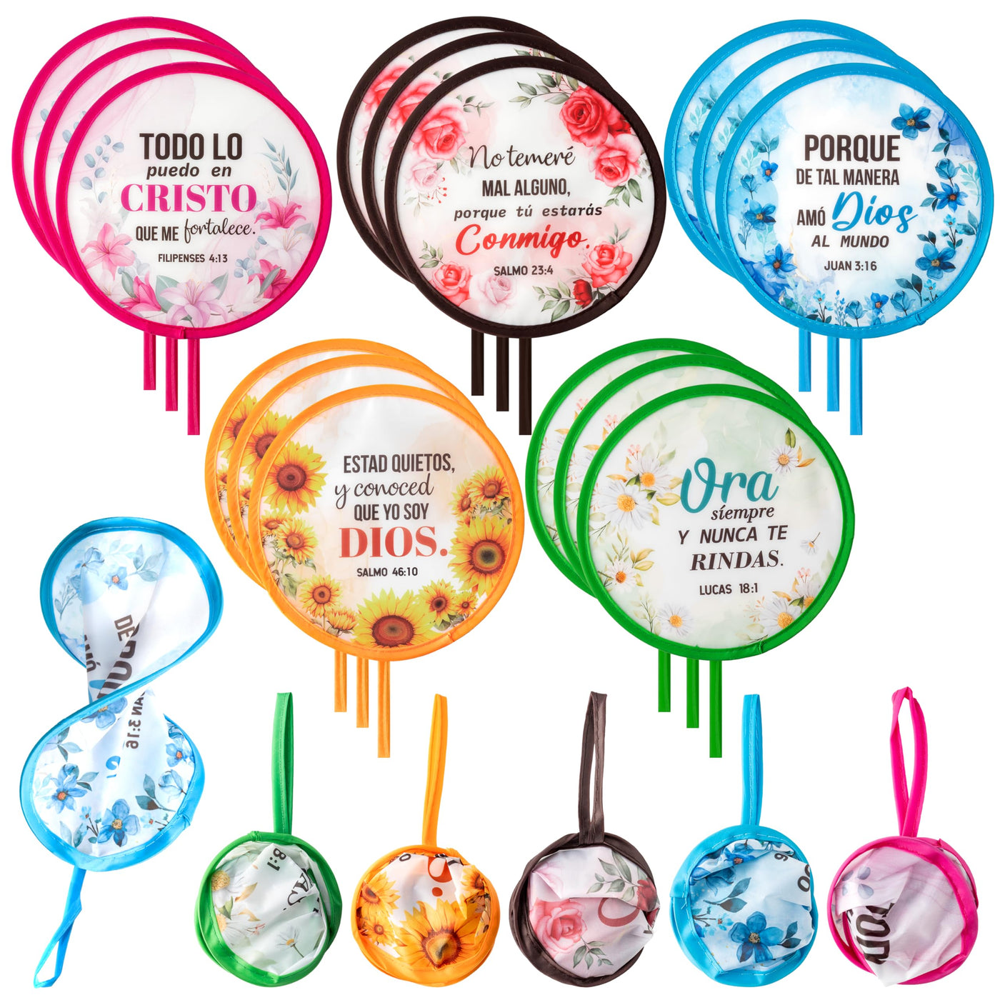 R HORSE 50Pcs Christian Church Folding Fan, Religious Flower Collapsible Handheld Hand Fan for Church Service, Christian Festival Decor Wedding Home Decoration Party Favors Summer Gift for Women Girl