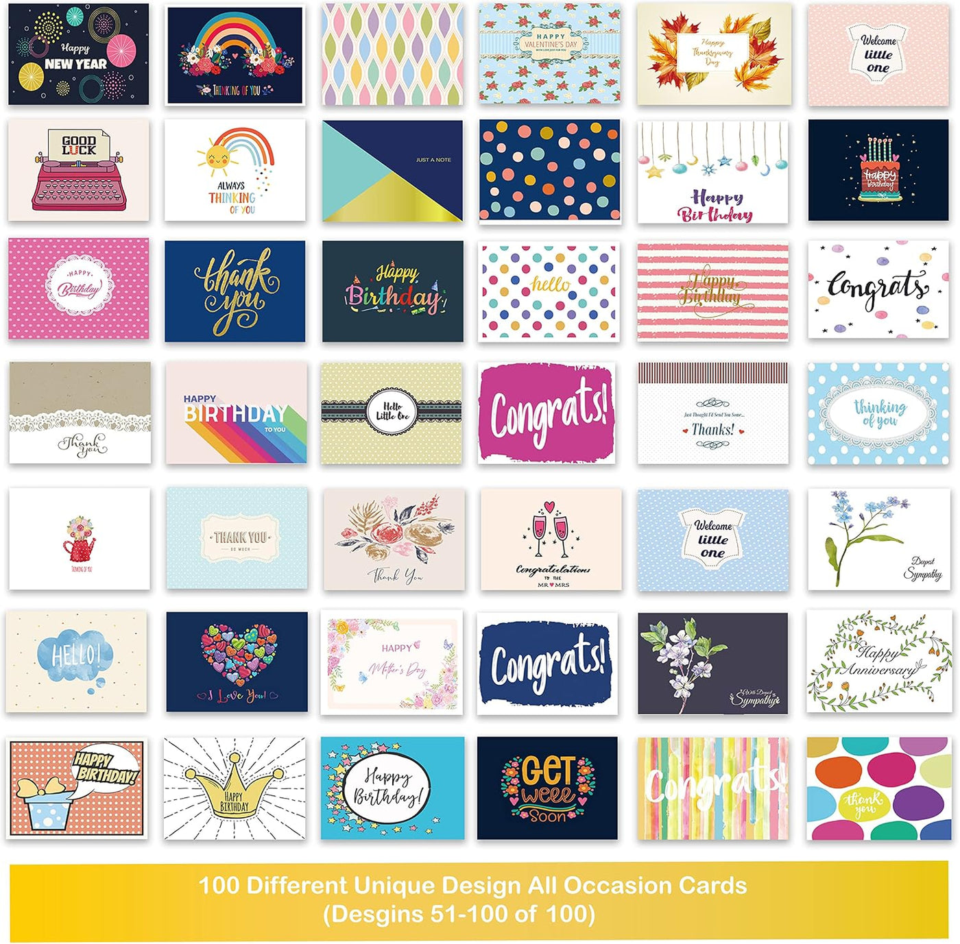Janvale 100 All Occasion Cards Assortment Box with Color Envelopes，All Occasion Cards Set with Greeting Inside, Large 5 x 7 inch Cards with Stickers and Dividers
