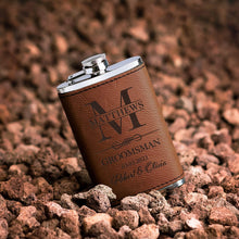 Personalized Hip Flasks Set of 6 - Engraved Leatherette 6 Oz, Best Man & Groomsmen Proposal Gifts, Wedding Party Favors - Chestnut #4