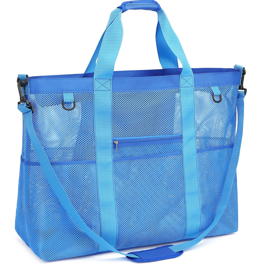 Fammart Mesh Beach Bag for Women, Large Beach Toy Pool Bag with Zipper Pocket, SandProof Cruise Essentials 2026 Family Travel
