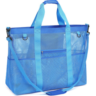 Fammart Mesh Beach Bag for Women, Large Beach Toy Pool Bag with Zipper Pocket, SandProof Cruise Essentials 2026 Family Travel