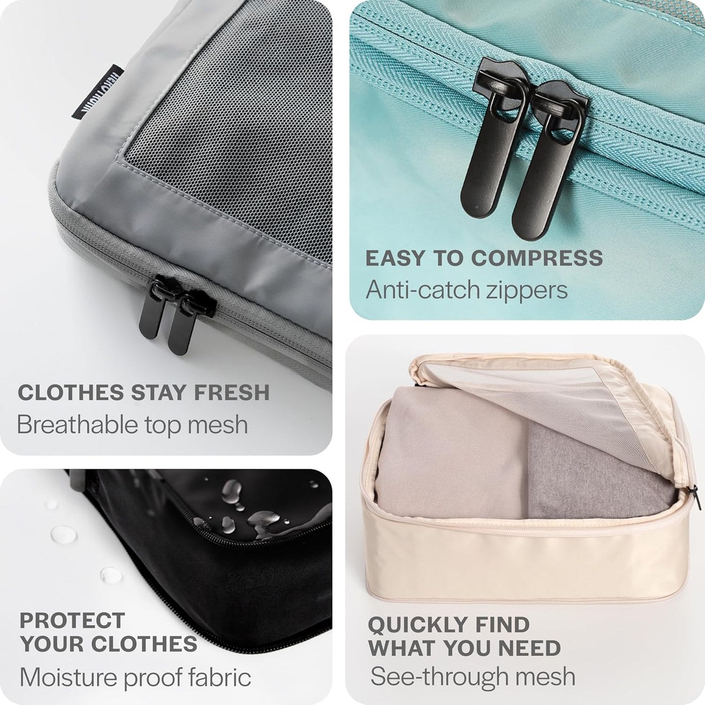 Aerotrunk Compression Packing Cubes for Travel - Luggage Organizer Bags - Double Zipper Packing Cubes for Suitcases (6-Pack, Beige)