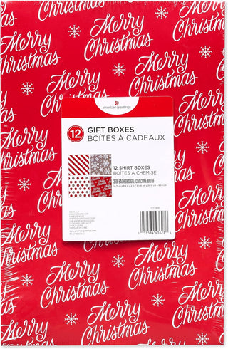 American Greetings Christmas Gift Boxes, Red, White and Silver Christmas Patterns (12-Boxes, 14.75 in. x 9.5 in.)