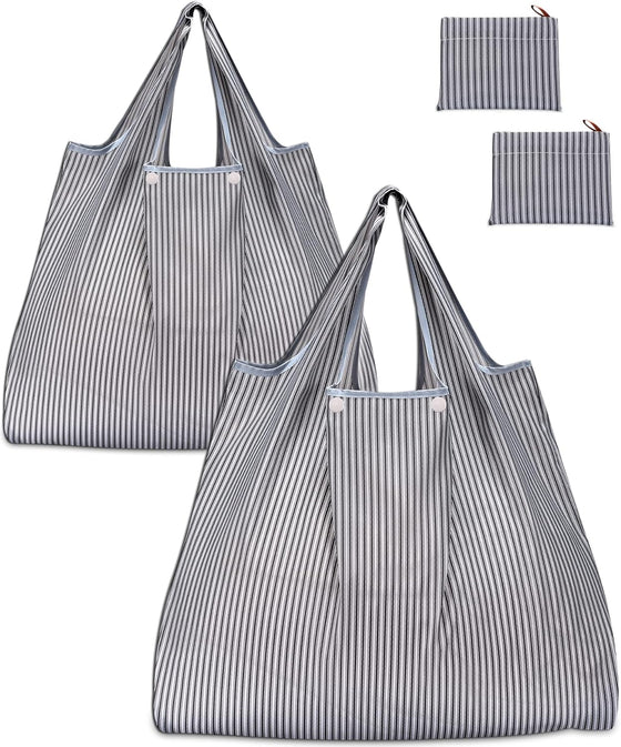 KINGMAS Reusable Grocery Bags, Eco-Friendly Folding Tote Shopping Bag fits in Pocket, Washable Waterproof Nylon Pouch Bags