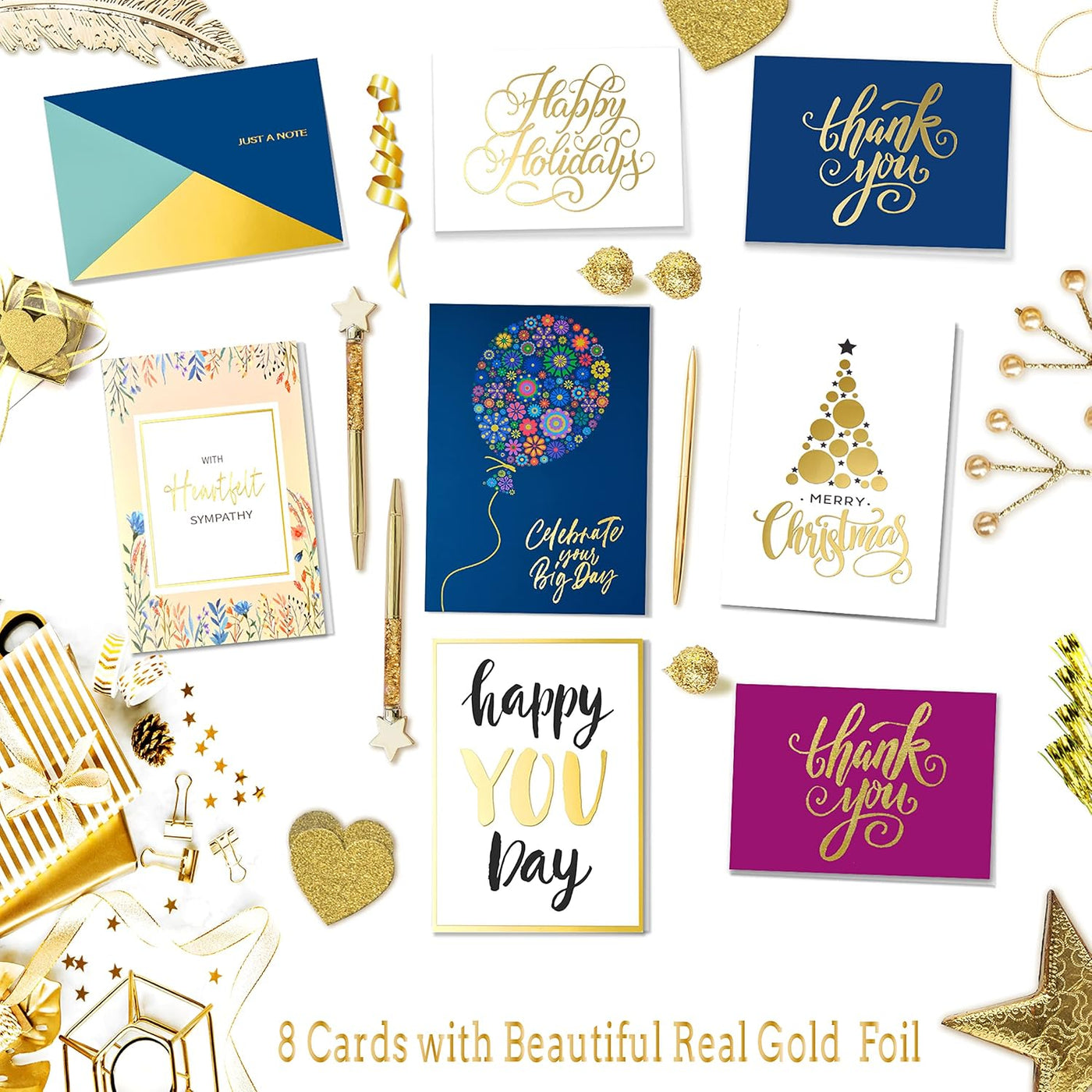 Janvale 100 All Occasion Cards Assortment Box with Color Envelopes，All Occasion Cards Set with Greeting Inside, Large 5 x 7 inch Cards with Stickers and Dividers