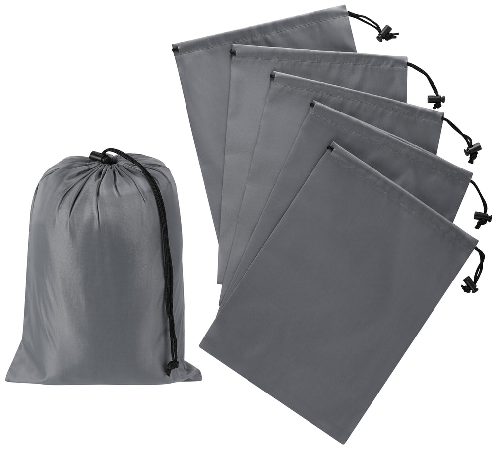 PALTERWEAR Drawstring Bag with Toggle - Nylon Cinch and Ditty Pouch - Six Pack (Black, 6 x 8 Inch, Set of 6)