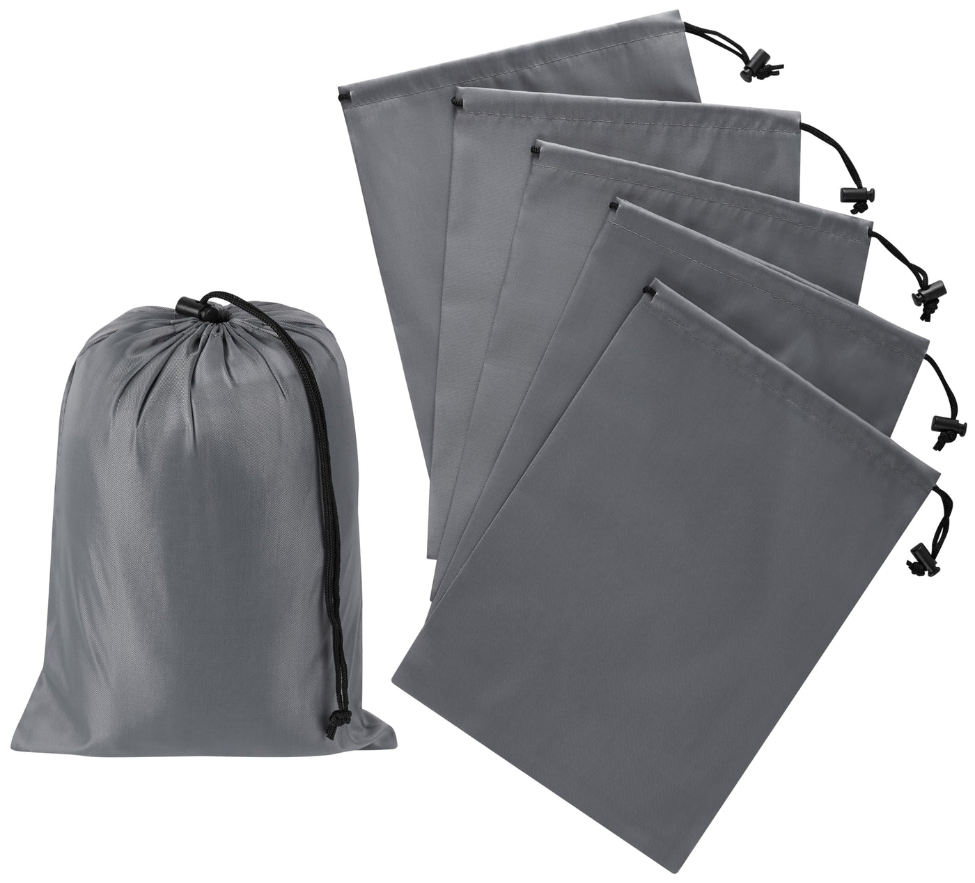 PALTERWEAR Drawstring Bag with Toggle - Nylon Cinch and Ditty Pouch - Six Pack (Black, 6 x 8 Inch, Set of 6)