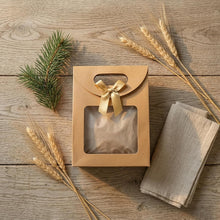 20pcs Elegant Kraft Paper Gift Bags with Clear Window & Sturdy Brown Cardboard Back -Stand Up Design with Rounded Corners & Twine Closure Recyclable Brown Cardboard Boxes for Holiday Party