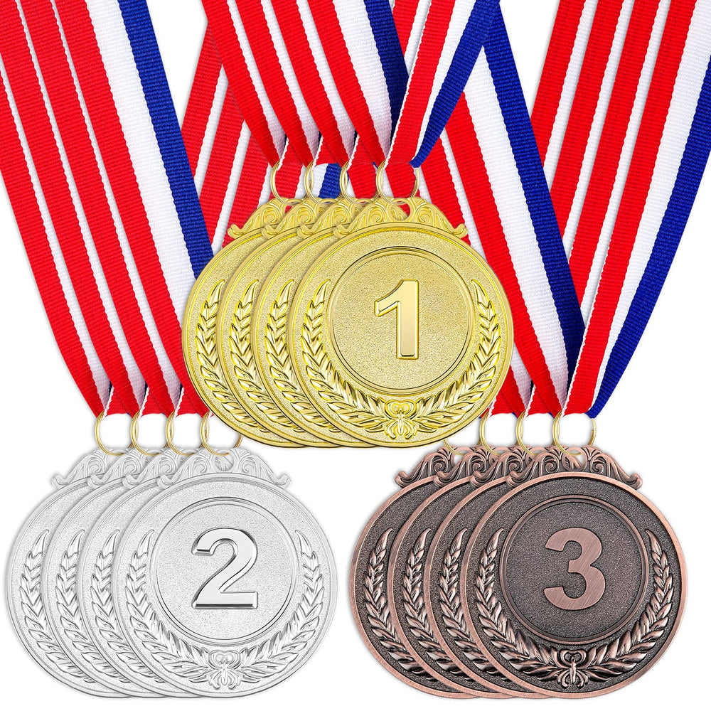 Award Medals 1st 2nd 3rd (Gold, Silver, Bronze) Metal Style Winner with Neck Ribbon, 2 Inches