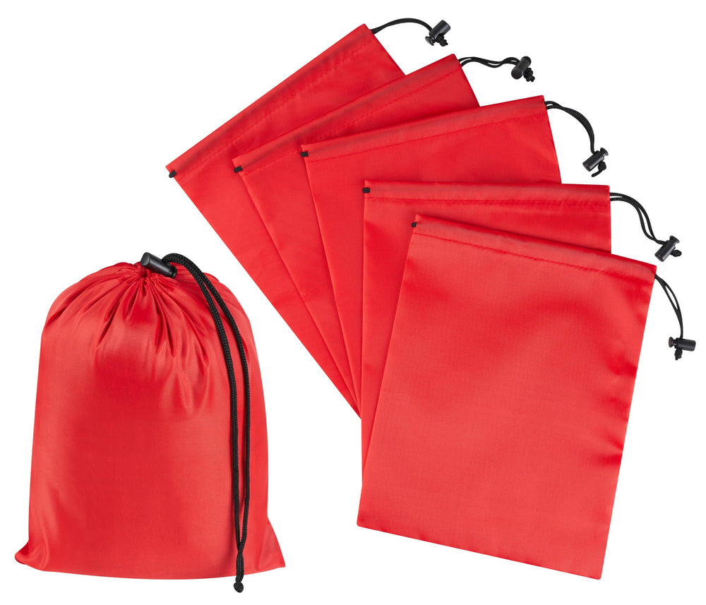 PALTERWEAR Drawstring Bag with Toggle - Nylon Cinch and Ditty Pouch - Six Pack (Black, 6 x 8 Inch, Set of 6)