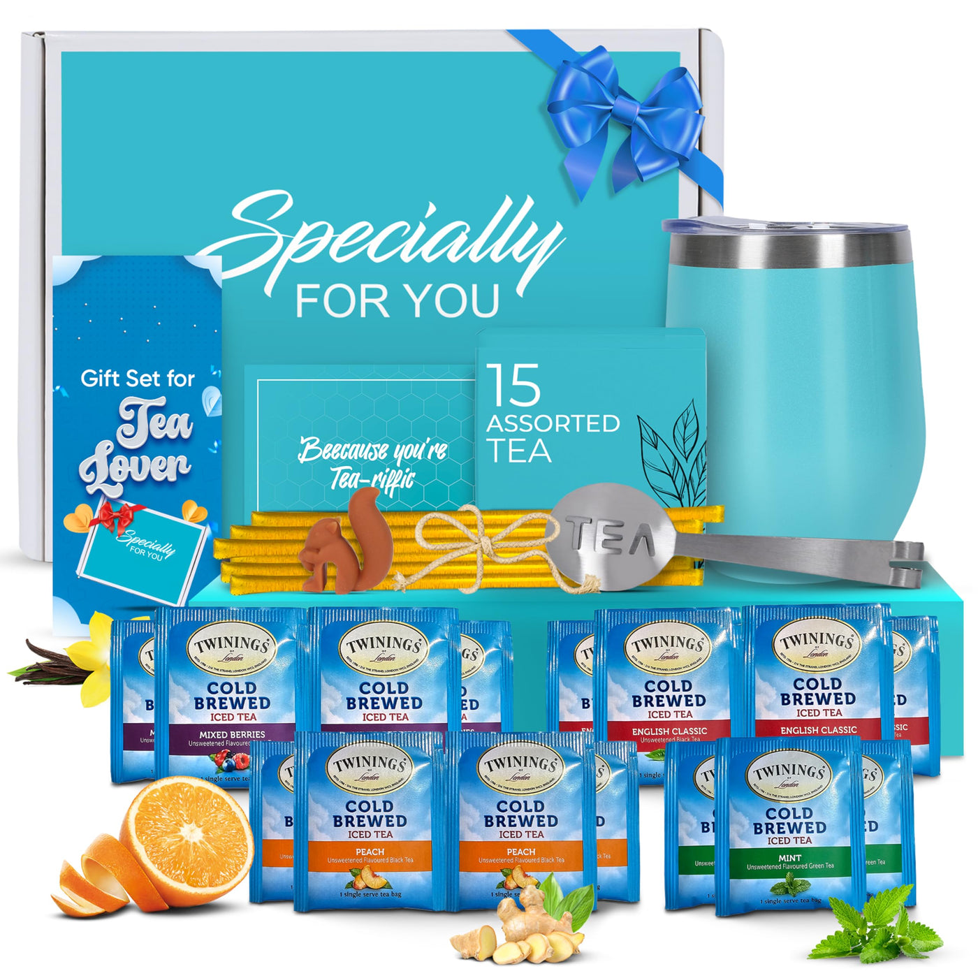 Modern Elegance Tea Tumbler Gift Set for Women, Teal