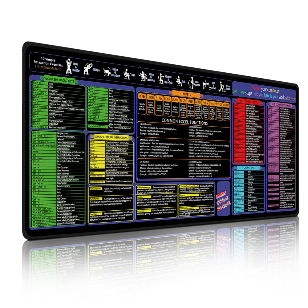 All-in-One Office & Gaming Mouse Pad: Excel/Word/Power Point Mouse pad - XL Waterproof, Non-Slip Desk Mat with Stitched Edges 31.5 x 11.8inches x 3mm