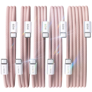 LISEN USB C to USB C Cable, 5-Pack [3.3/3.3/6.6/6.6/10FT] for iPhone 17 Charger Cord, 60W C to C Cable Fast Charging for iPad, iPhone 16 15 Pro Max, Galaxy S25/S24 USBC to USBC Cable Gifts for Men