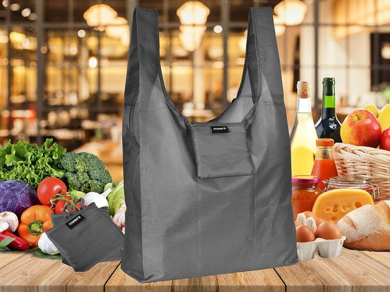 Masirs Reusable Shopping Bags 6 Pack, Foldable Grocery Tote with Pouch Large Packable Ripstop Polyester Sacks, Washable Lightweight Eco Friendly Reusable for Groceries and Shopping, Grey - hover image