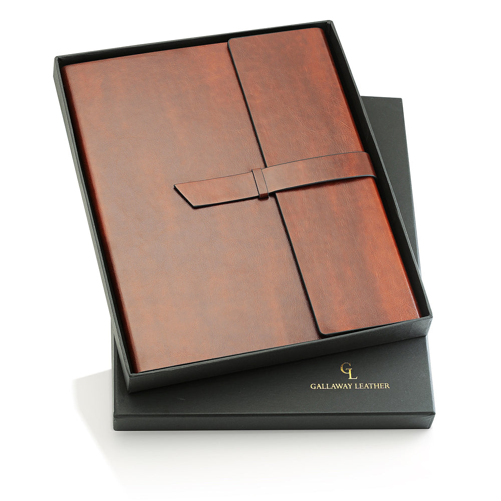 GALLAWAY LEATHER Padfolio Portfolio Folder – Slim Portfolio Folio Organizer Holder for Letter Legal A4 Note Pads Notebooks for Men Women Refillable Business Leather Portfolio Binder, Dark Chocolate