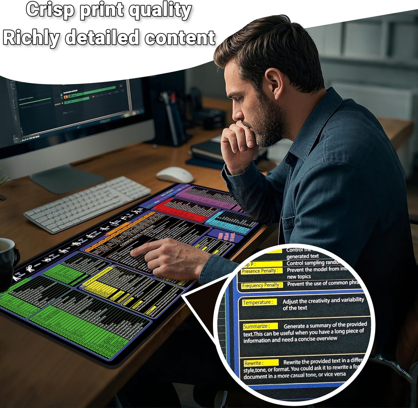 All-in-One Office & Gaming Mouse Pad: Excel/Word/Power Point Mouse pad - XL Waterproof, Non-Slip Desk Mat with Stitched Edges 31.5 x 11.8inches x 3mm
