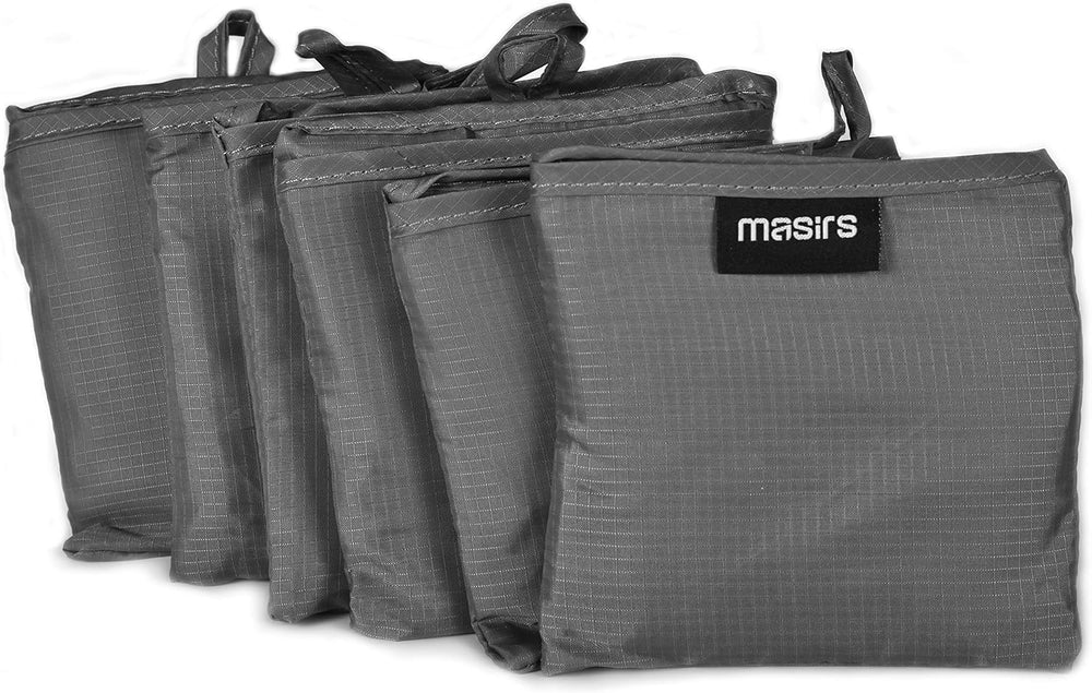 Masirs Reusable Shopping Bags 6 Pack, Foldable Grocery Tote with Pouch Large Packable Ripstop Polyester Sacks, Washable Lightweight Eco Friendly Reusable for Groceries and Shopping, Grey