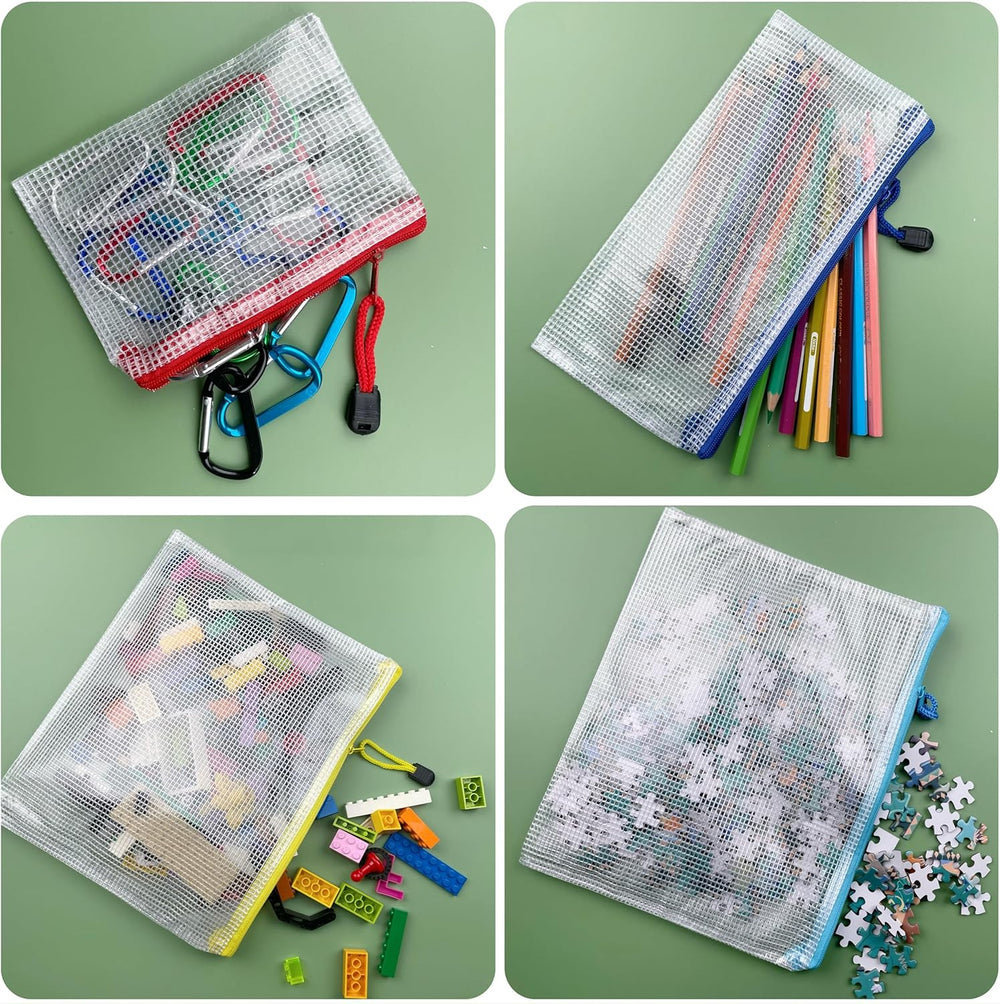 A4(9"x 13")-Mesh Zipper Pouch Plastic Zipper File Zip Document Folders for Office Supplies Travel Bags,6-Pcs,Multicolor