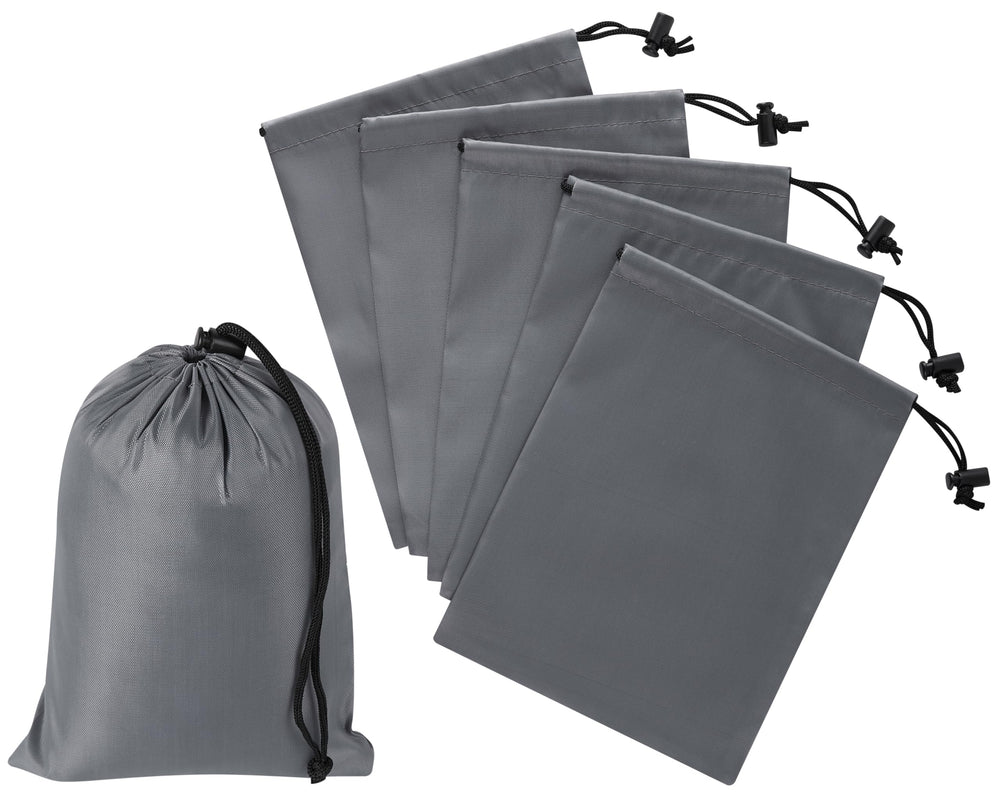 PALTERWEAR Drawstring Bag with Toggle - Nylon Cinch and Ditty Pouch - Six Pack (Black, 6 x 8 Inch, Set of 6)