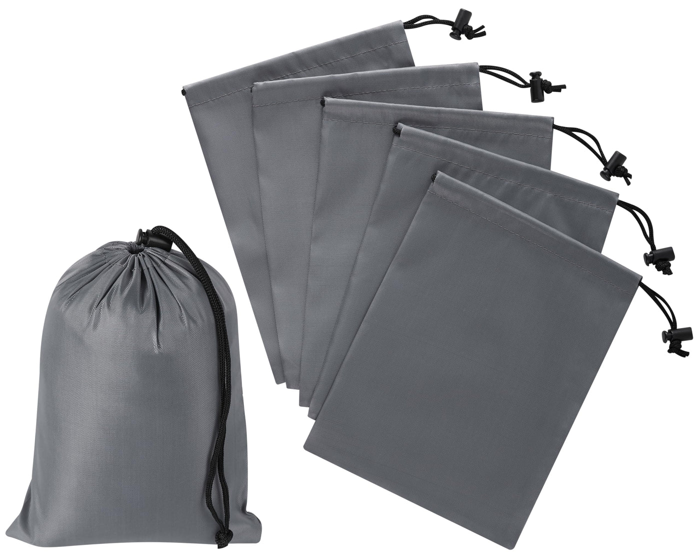 PALTERWEAR Drawstring Bag with Toggle - Nylon Cinch and Ditty Pouch - Six Pack (Black, 6 x 8 Inch, Set of 6)