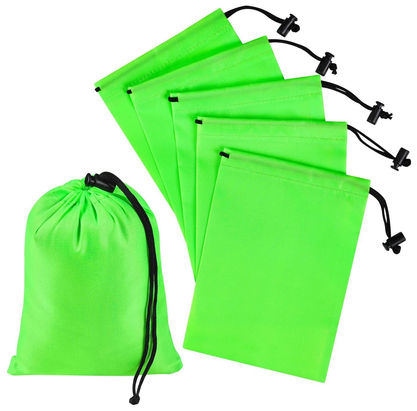 PALTERWEAR Drawstring Bag with Toggle - Nylon Cinch and Ditty Pouch - Six Pack (Black, 6 x 8 Inch, Set of 6)