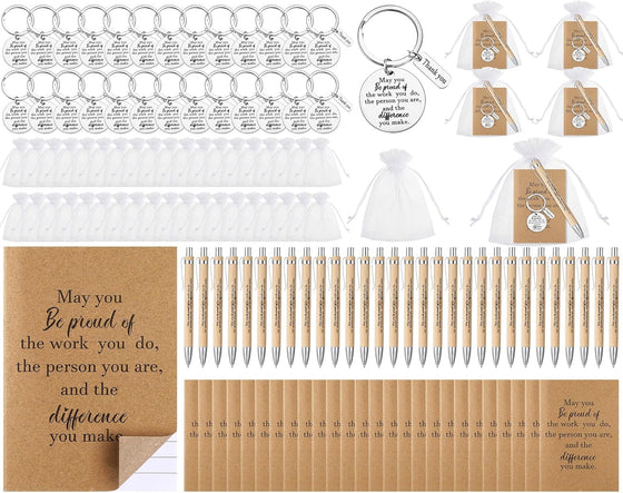 Kosiz 50 Sets Employee Appreciation Gifts Bulk Thank You Notebooks Bamboo Pens Keychains Social Worker Appreciation Gifts for Coworkers Staff Employee Students