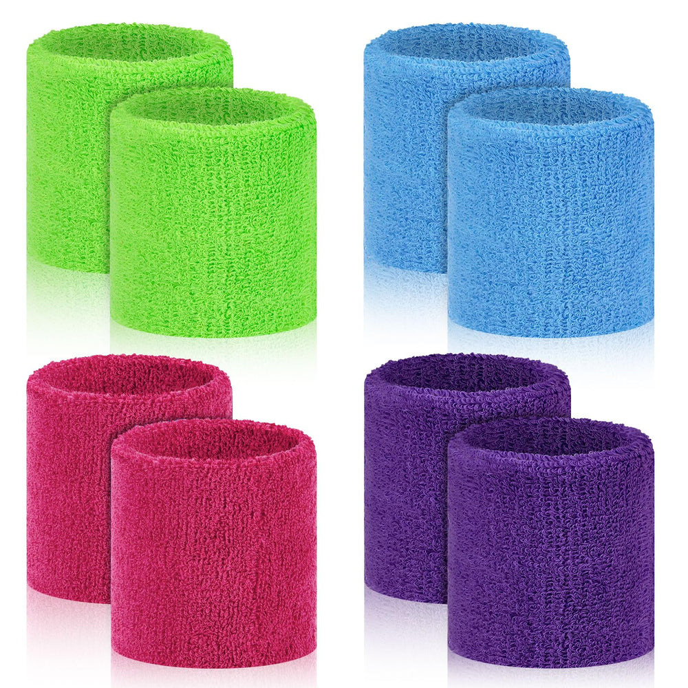 8 Pcs Sports Wrist Sweat Bands for Men & Women， Absorbent Wrist Sweatbands Tennis Wristbands, Elastic Wrist Bands for Sweat for Basketball Tennis Football Gym Running Working Out