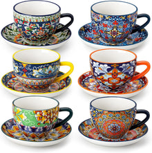 vancasso 8 oz Cappuccino Cups with Saucers Set of 6, Bohemian Ceramic Coffee Cup for Latte, Tea, Espresso, Microwave & Dishwasher Safe - Porcelain Tea Cups and Saucers for Kitchen or Cafe