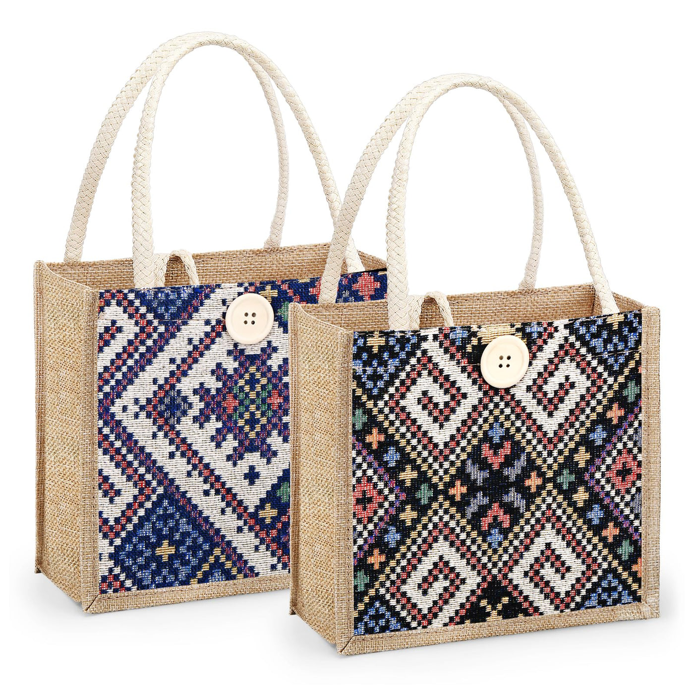 Women Tote Bag,2Pcs Jute Casual Tote's Handbag Embroidered Personalized Bento Bag,Reusable Grocery Bags Shopping Bags