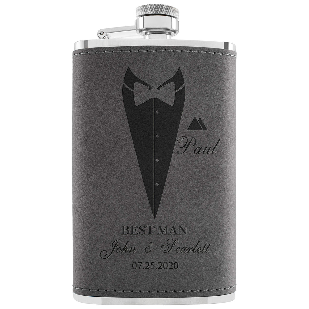 Groomsmen Gifts, Personalized Hip Flasks, Groomsmen Proposal, 6 Oz Engraved Leatherette Flasks for Men, Best Man Gifts for Wedding, Groomsmen Gifts for Wedding - Black #2