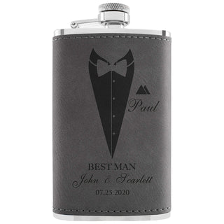 Groomsmen Gifts, Personalized Hip Flasks, Groomsmen Proposal, 6 Oz Engraved Leatherette Flasks for Men, Best Man Gifts for Wedding, Groomsmen Gifts for Wedding - Black #2