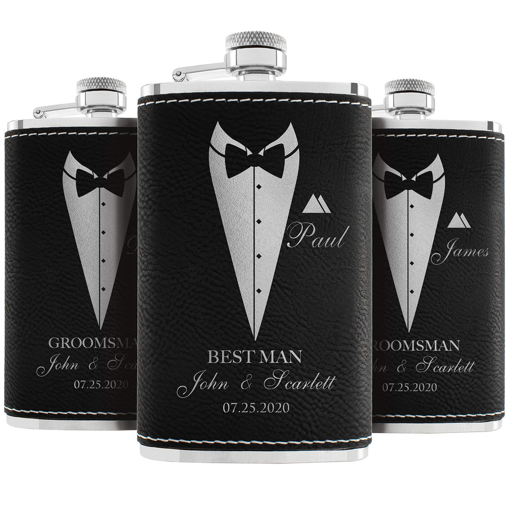 Groomsmen Gifts, Personalized Hip Flasks, Groomsmen Proposal, 6 Oz Engraved Leatherette Flasks for Men, Best Man Gifts for Wedding, Groomsmen Gifts for Wedding - Black #2