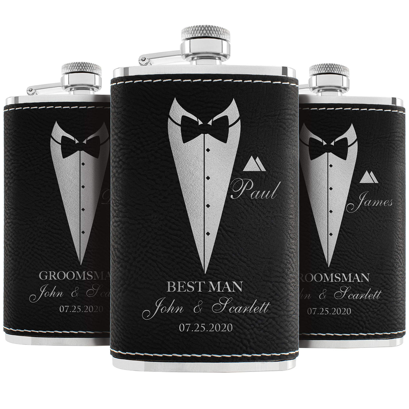 Groomsmen Gifts, Personalized Hip Flasks, Groomsmen Proposal, 6 Oz Engraved Leatherette Flasks for Men, Best Man Gifts for Wedding, Groomsmen Gifts for Wedding - Black #2