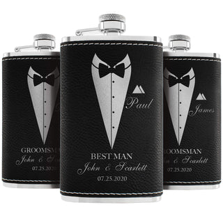 Groomsmen Gifts, Personalized Hip Flasks, Groomsmen Proposal, 6 Oz Engraved Leatherette Flasks for Men, Best Man Gifts for Wedding, Groomsmen Gifts for Wedding - Black #2
