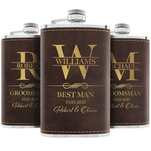 Personalized Hip Flasks Set of 6 - Engraved Leatherette 6 Oz, Best Man & Groomsmen Proposal Gifts, Wedding Party Favors - Chestnut #4