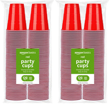 Amazon Basics Sturdy Disposable Plastic Party Cups for Cold Drinks, Red, 18oz, 50 Count, BPA-Free