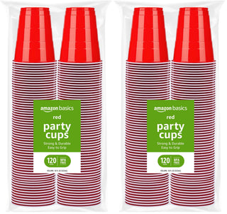 Amazon Basics Sturdy Disposable Plastic Party Cups for Cold Drinks, Red, 18oz, 50 Count, BPA-Free