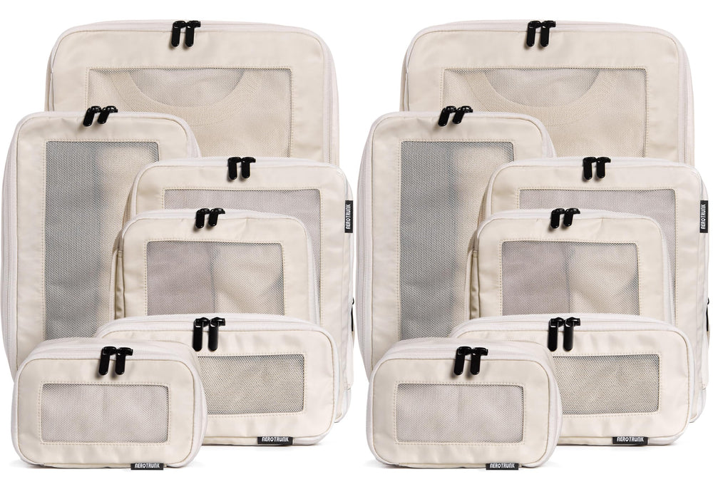 Aerotrunk Compression Packing Cubes for Travel - Luggage Organizer Bags - Double Zipper Packing Cubes for Suitcases (6-Pack, Beige)