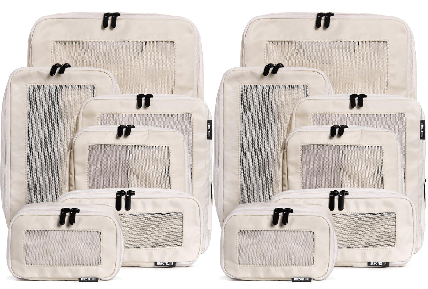 Aerotrunk Compression Packing Cubes for Travel - Luggage Organizer Bags - Double Zipper Packing Cubes for Suitcases (6-Pack, Beige)