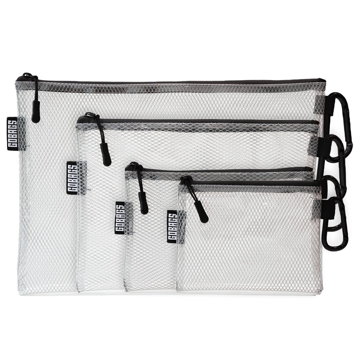 GOBAGS Air Production Multi‑Size Clear Zipper Pouch (4‑Pack) – Cable Organizer & Travel Gear Bag for Electronics, Camera Accessories, Tool Pouch & Small Tech Storage