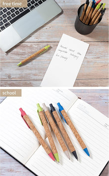 jinfusi Wheat Straw Pens(30 Pack),Eco Friendly Cork and Recycled Ballpoint Writing Black Ink Sustainable Products Set Pens or Journaling