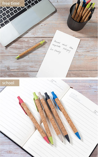 jinfusi Wheat Straw Pens(30 Pack),Eco Friendly Cork and Recycled Ballpoint Writing Black Ink Sustainable Products Set Pens or Journaling