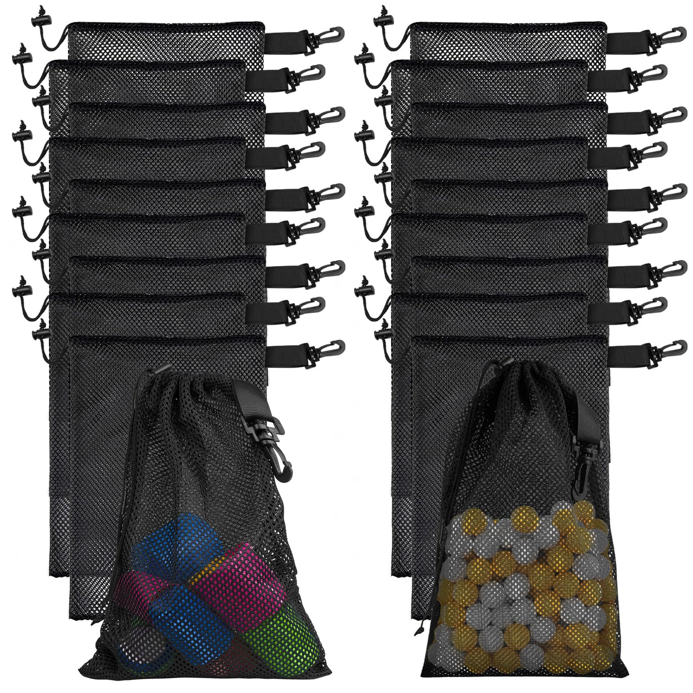 10 PCS With Clips Mesh Drawstring Bags, Portable Nylon Storage Bags for toy,Sports Storage,Outdoor activities etc. (5.9x7.9in)