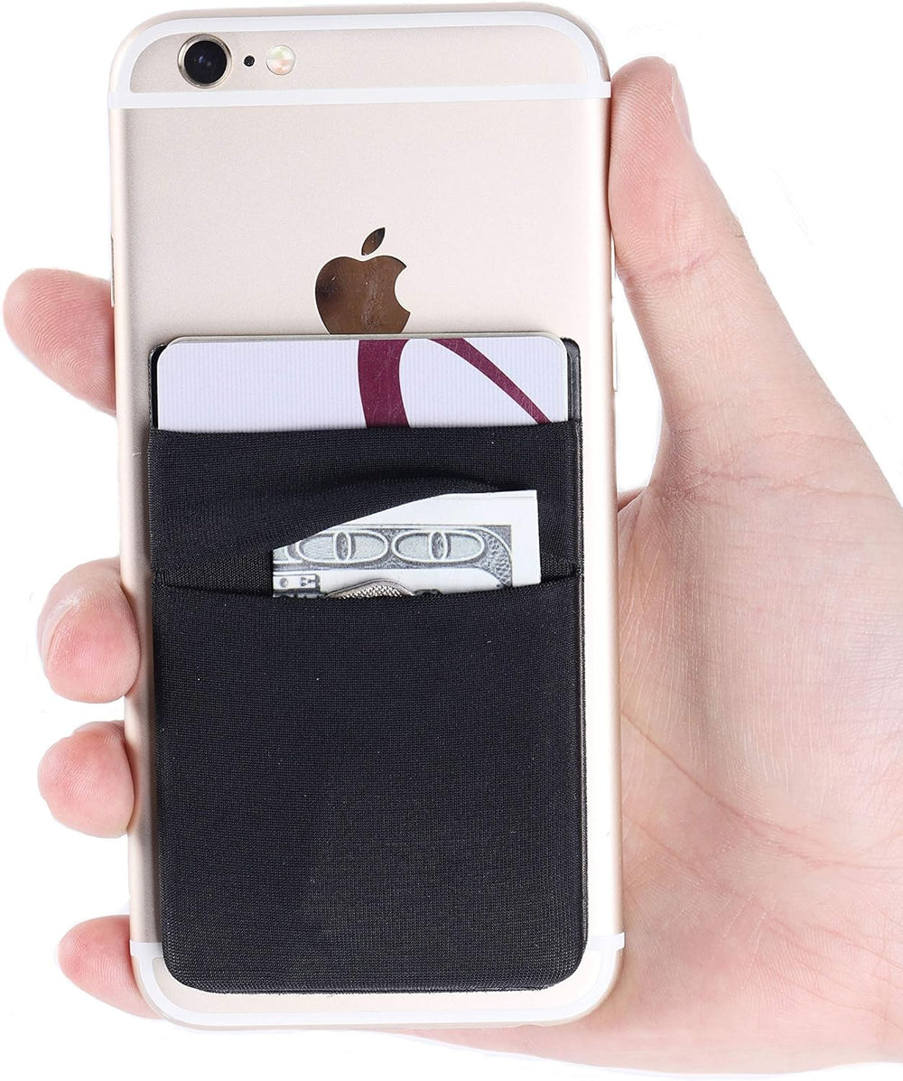 2Pack Adhesive Phone Pocket,Cell Phone Stick On Card Wallet Sleeve,Credit Cards/ID Card Holder(Double Secure) with Sticker for Back of iPhone,Android and All Smartphones-Black