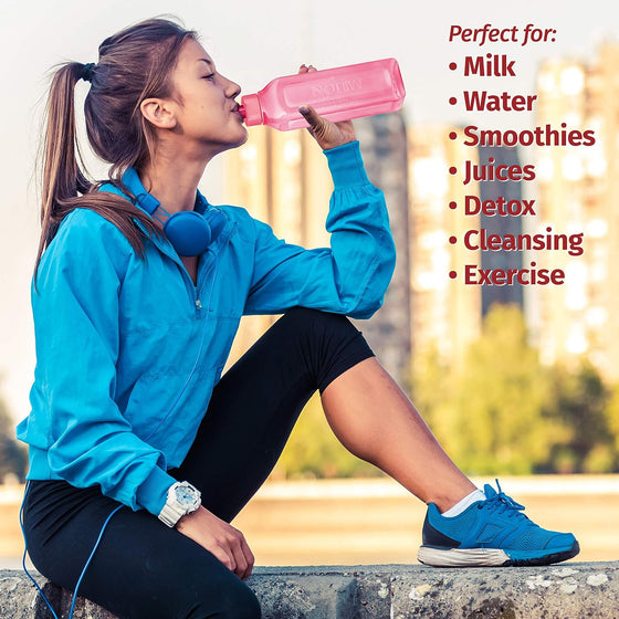 MILTON Sports Water Bottle Square Juice Box 4 Set 17 oz. Great for Juices Milk Smoothies Plastic Wide-Mouth Reusable Leak Proof Drink Bottle/Carton for School Bags Lunch Boxes Gym Flip Lid -BPA Free - hover image